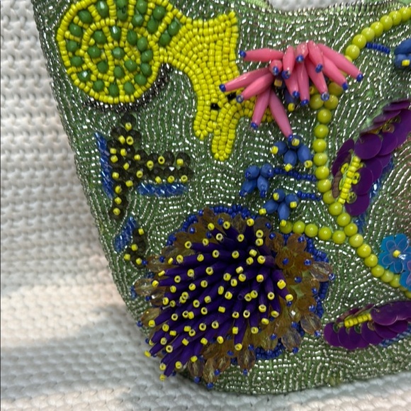 Viral Marshalls Beaded Green and Pink Shoulder Bag with Tropical Patterns - Picture 10 of 11